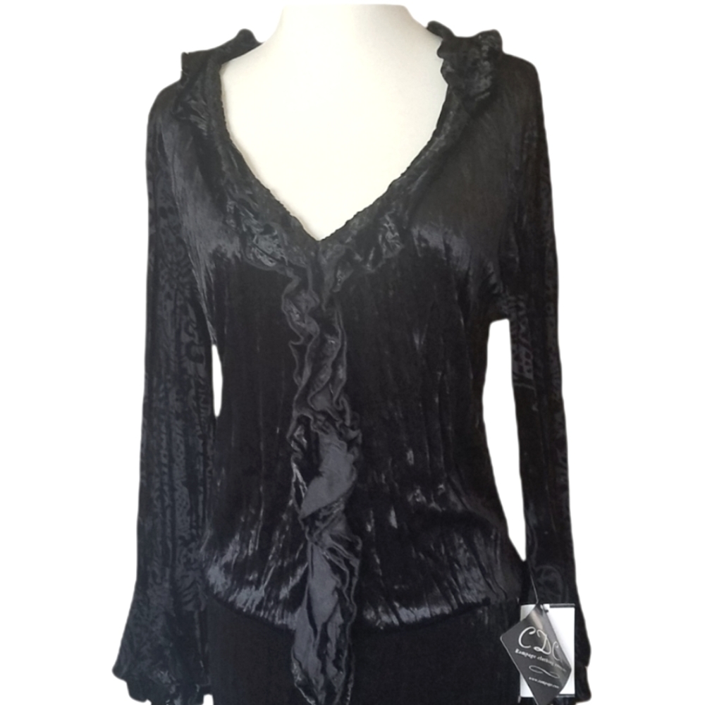 Vintage gothic two piece black velvet skirt set